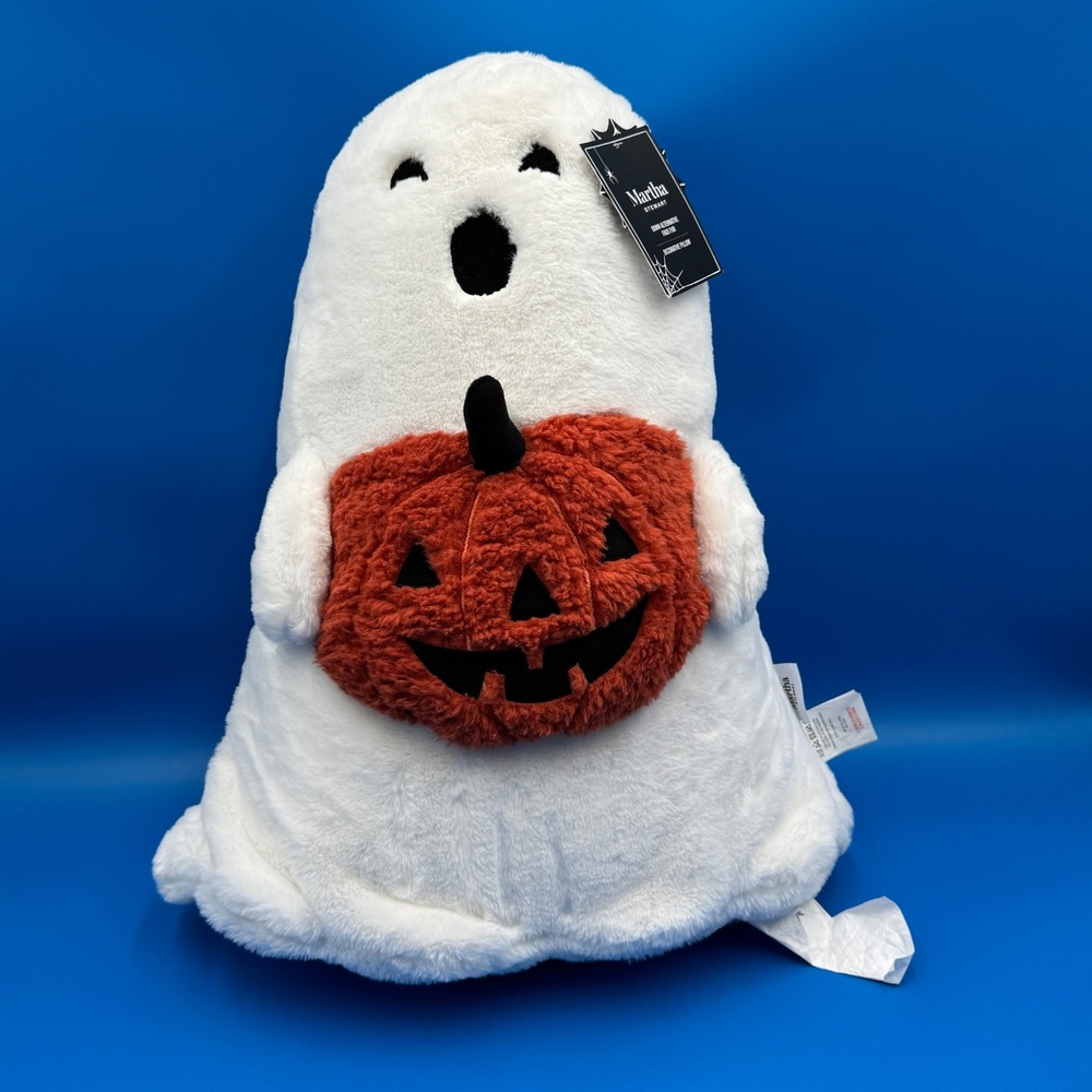 Martha‎ Stewart Halloween Ghost Holding Pumpkin Plush Pillow BOO! -  22 in.